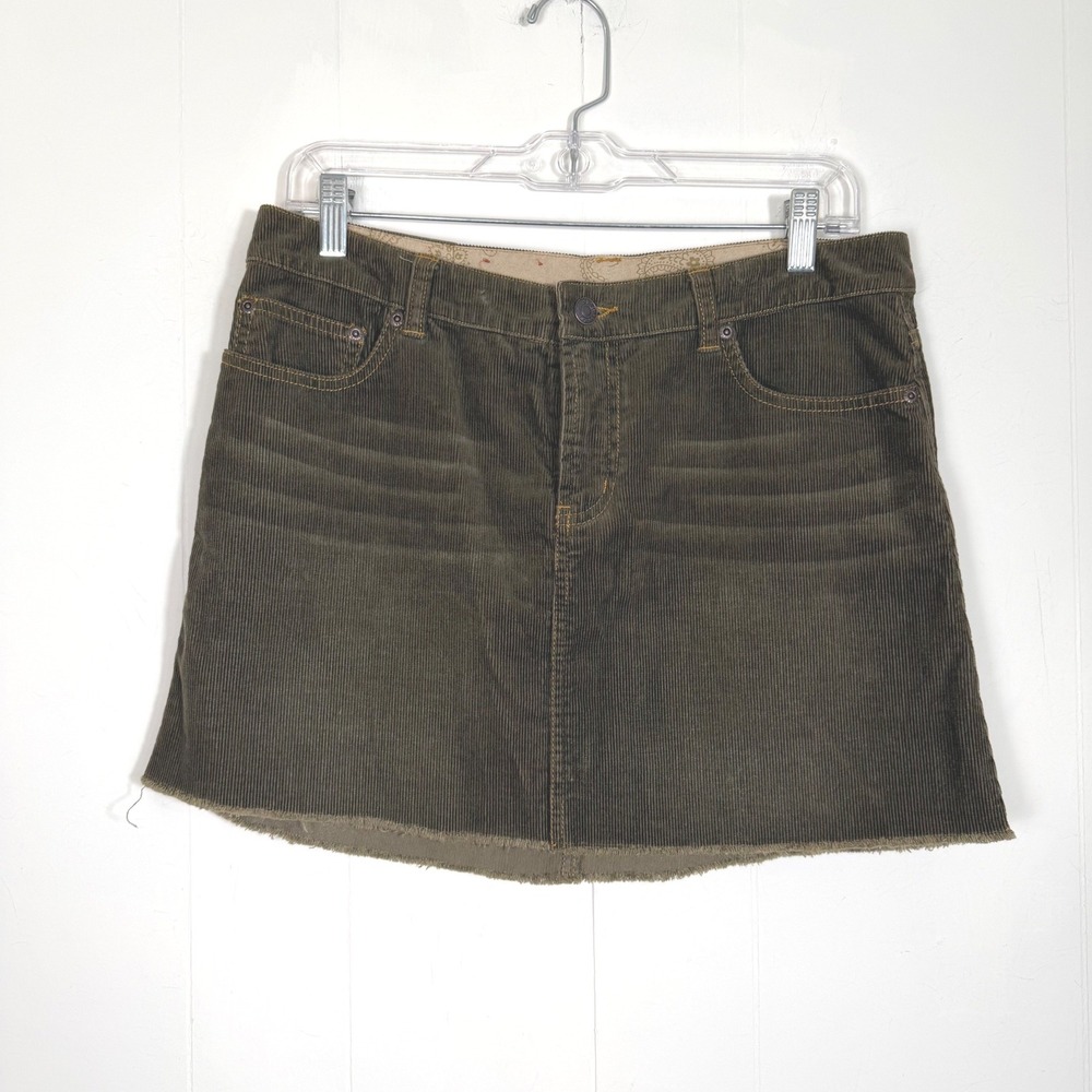 VTG Britches Great Outdoors Olive Green Corduroy Mini Skirt Raw Hem Size 6 Y2K